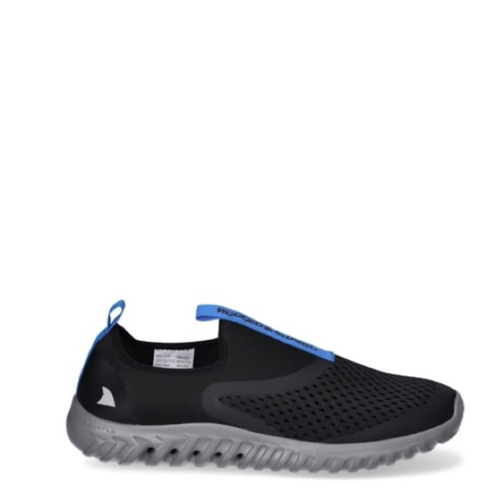 Rugged Shark men's slip-on water shoe in black with a blue accent Size 7